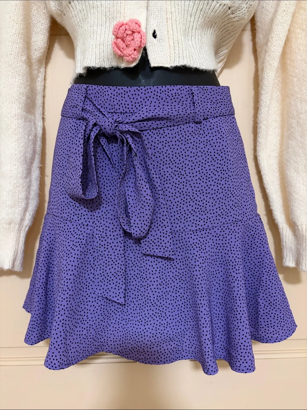 Purple Polka Dot Tie-Waist Skort
